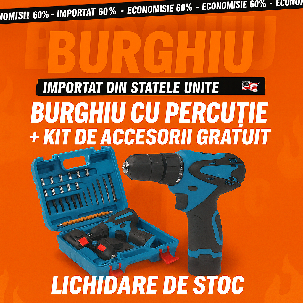 Bormașină cu percuție + Kit complet  inclus GRATUIT! 🎁 (LICHIDARE DE STOC PENTRU ÎNCHIDERE)