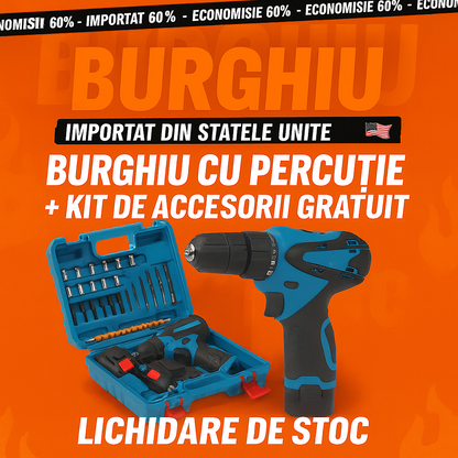 Bormașină cu percuție + Kit complet  inclus GRATUIT! 🎁 (LICHIDARE DE STOC PENTRU ÎNCHIDERE)