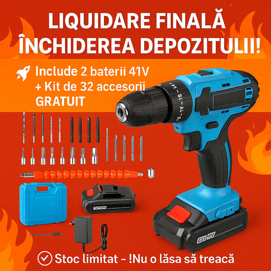 Bormașină cu percuție + Kit complet  inclus GRATUIT! 🎁 (LICHIDARE DE STOC PENTRU ÎNCHIDERE)