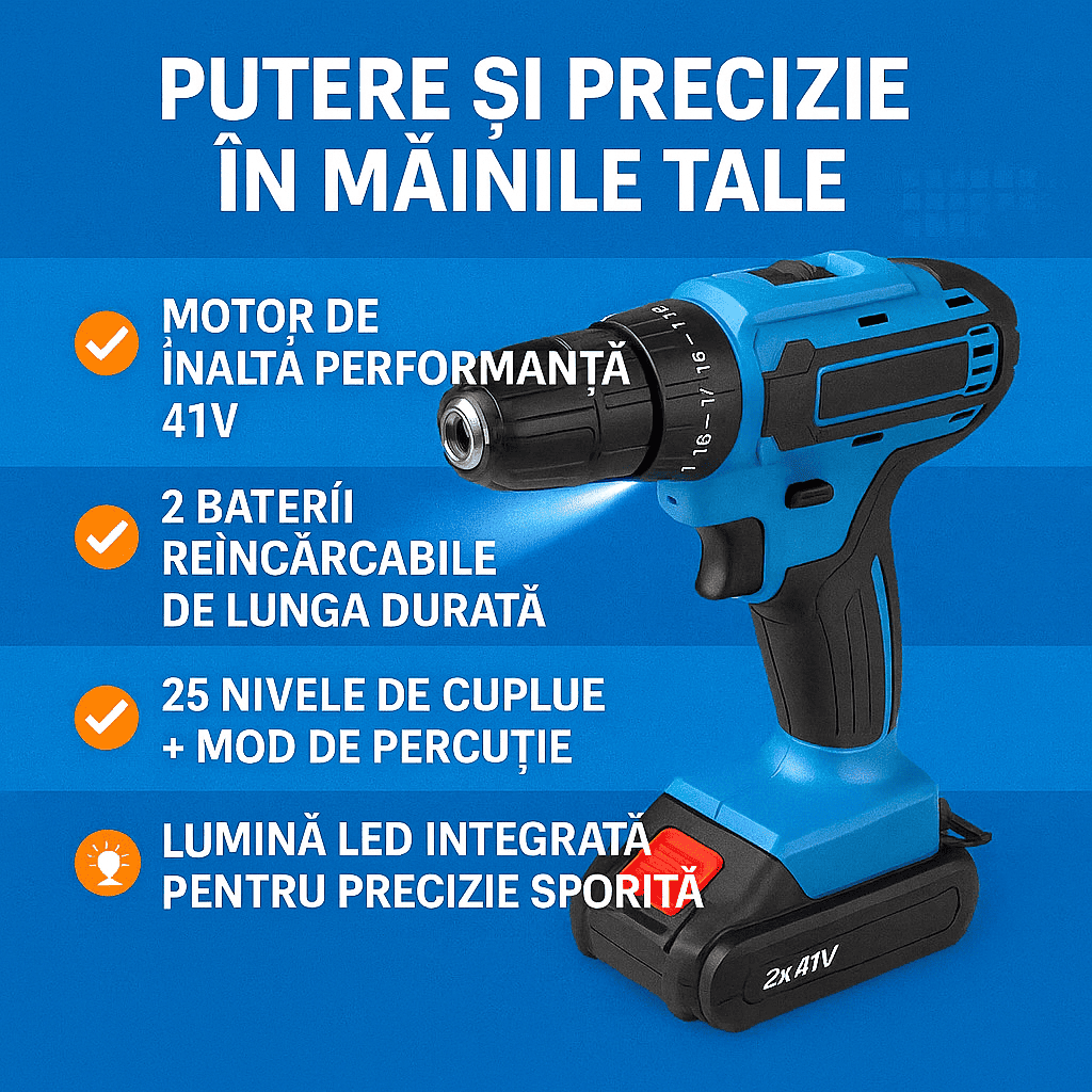 Bormașină cu percuție + Kit complet  inclus GRATUIT! 🎁 (LICHIDARE DE STOC PENTRU ÎNCHIDERE)