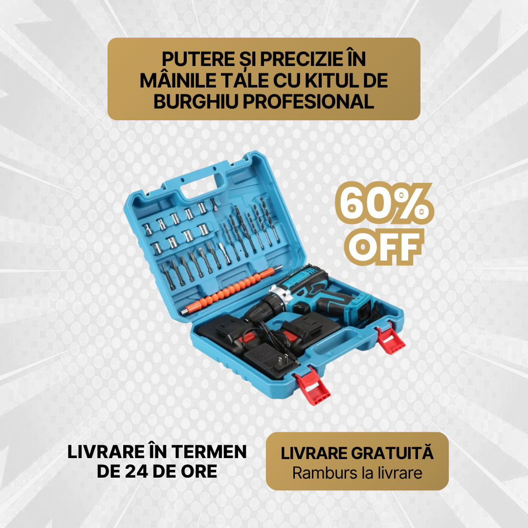 Bormașină cu Percuție cu Set de Accesorii + Polizor Cadou (Doar pentru Primii 100 de Cumpărători)