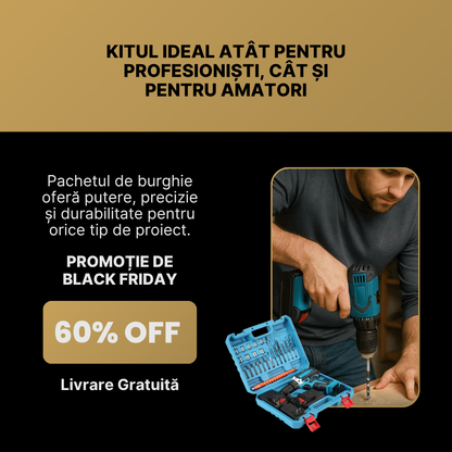 Bormașină cu Percuție cu Set de Accesorii + Polizor Cadou (Doar pentru Primii 100 de Cumpărători)