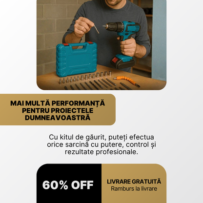 Bormașină cu Percuție cu Set de Accesorii + Polizor Cadou (Doar pentru Primii 100 de Cumpărători)