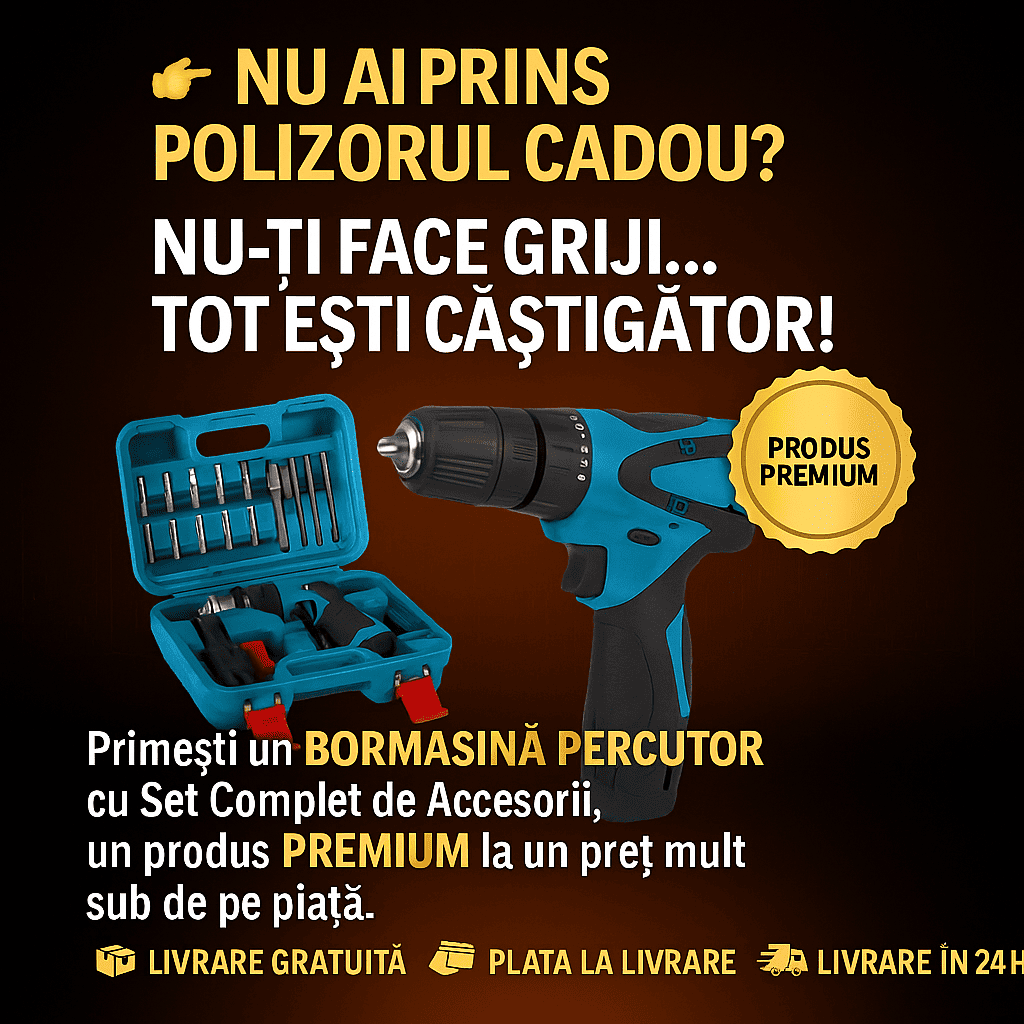 Bormașină cu Percuție cu Set de Accesorii + Polizor Cadou (Doar pentru Primii 100 de Cumpărători)